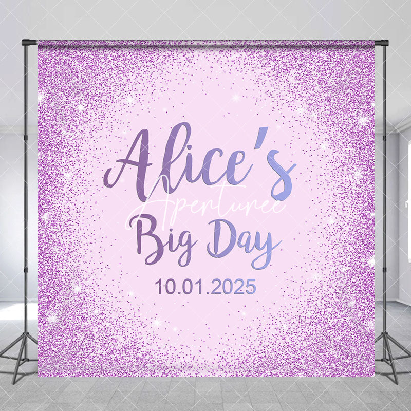 Aperturee - Custom Purple Glitter Big Day Birthday Party Backdrop