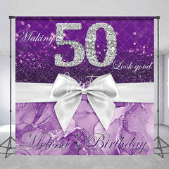 Aperturee - Custom Purple Glitter Diamond 50th Birthday Backdrop