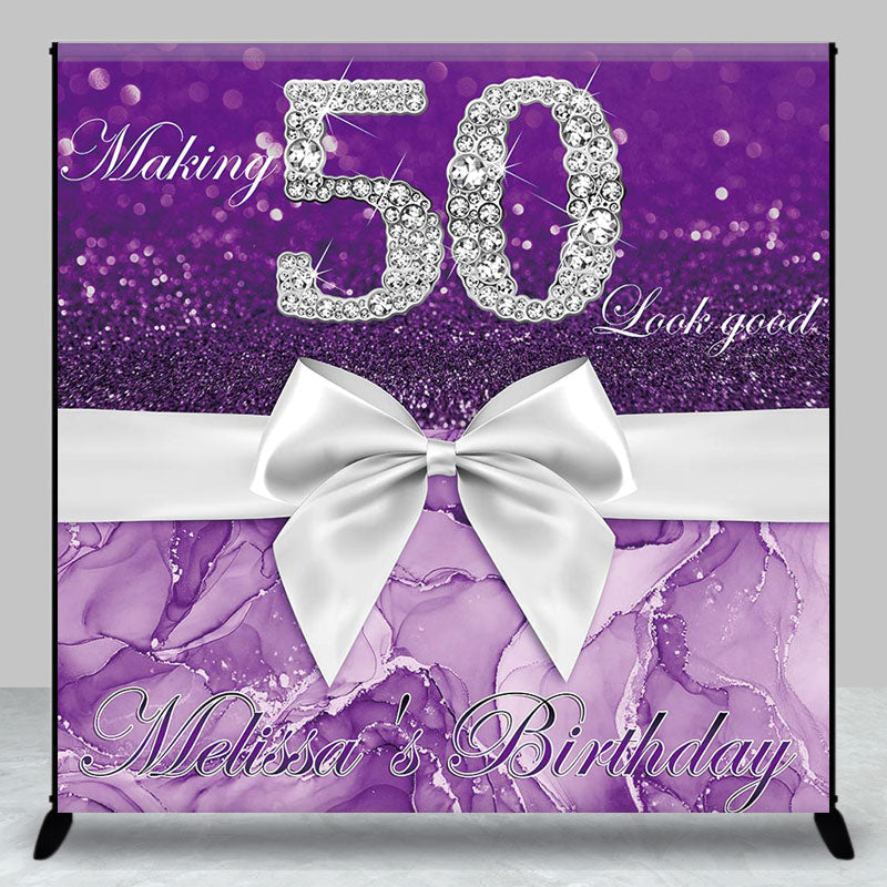 Aperturee - Custom Purple Glitter Diamond 50th Birthday Backdrop