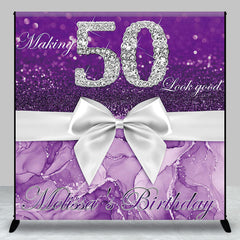 Aperturee - Custom Purple Glitter Diamond 50th Birthday Backdrop