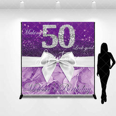 Aperturee - Custom Purple Glitter Diamond 50th Birthday Backdrop