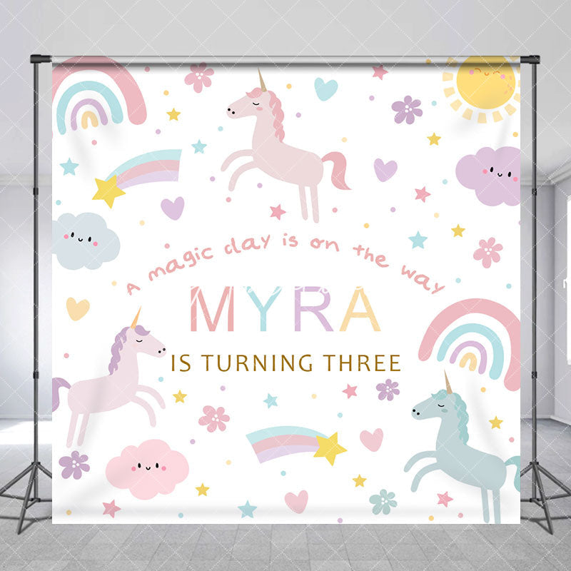 Aperturee - Custom Rainbow Horse Cloud 3rd Birthday Backdrop