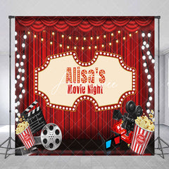 Aperturee - Custom Red Curtain Cinema Movie Night Party Backdrop