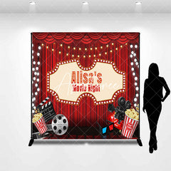 Aperturee - Custom Red Curtain Cinema Movie Night Party Backdrop