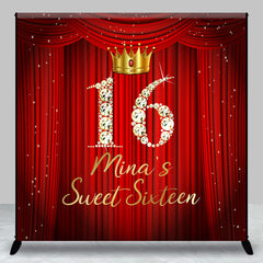 Aperturee - Custom Red Curtain Diamond 16th Birthday Backdrop