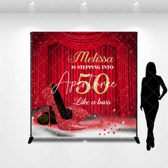 Aperturee - Custom Red Curtain High Heel 50th Birthday Backdrop