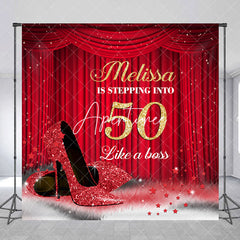 Aperturee - Custom Red Curtain High Heel 50th Birthday Backdrop