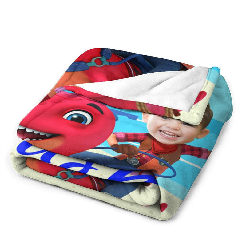 Aperturee - Custom Red Dinosaur Boy Seaside Blanket With Face