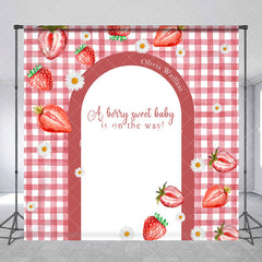 Aperturee - Custom Red Strawberry Plaid Baby Shower Backdrop