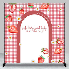 Aperturee - Custom Red Strawberry Plaid Baby Shower Backdrop