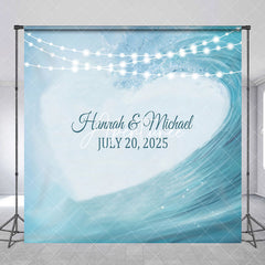 Aperturee - Custom Romantic Blue Heart Light Wedding Backdrop