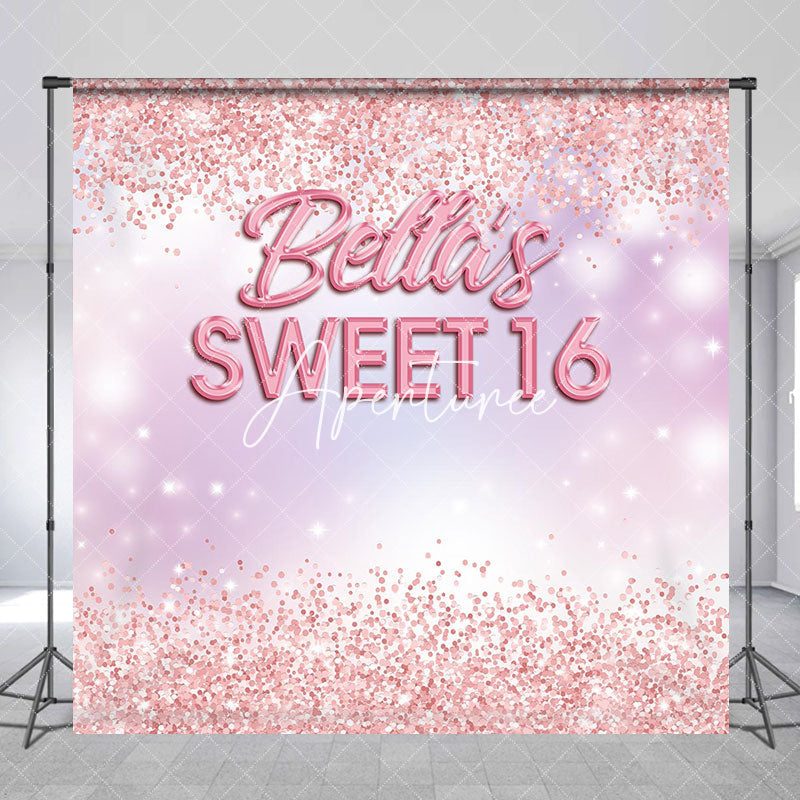 Aperturee - Custom Rose Gold Glitter Sweet 16 Birthday Backdrop