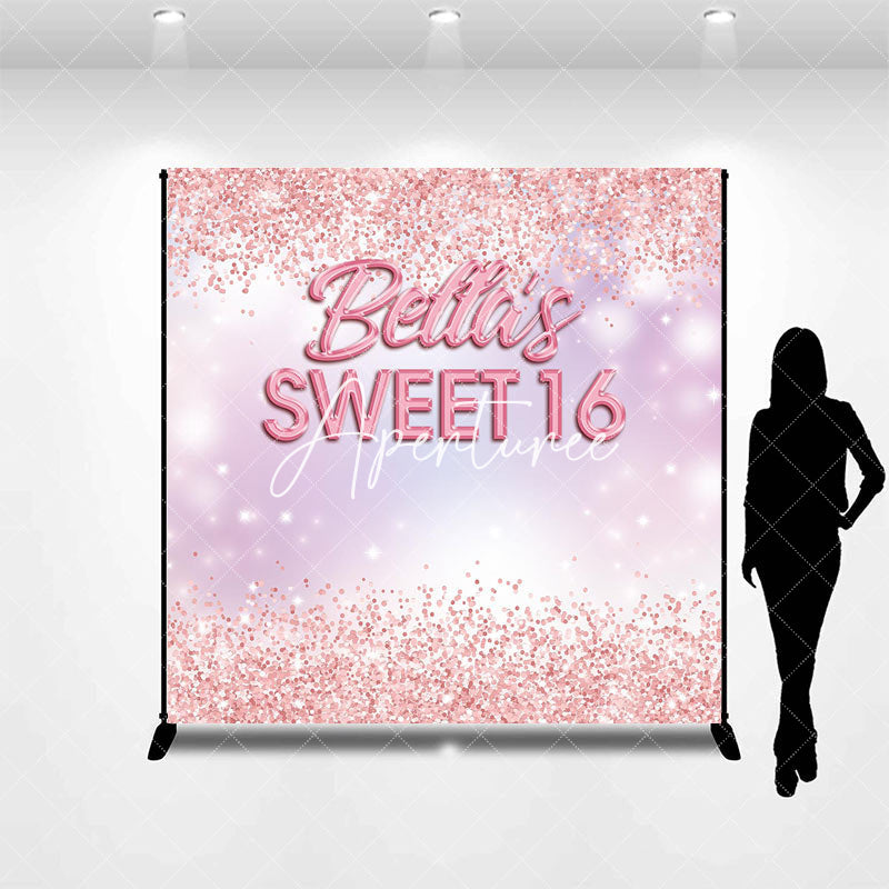 Aperturee - Custom Rose Gold Glitter Sweet 16 Birthday Backdrop