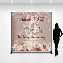 Aperturee - Custom Rose Pink 50th Wedding Anniversary Backdrop