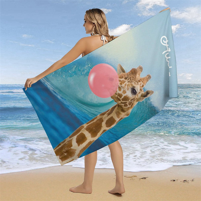 Aperturee - Custom Sea Waves Sky Bubble Gum Giraffe Beach towel