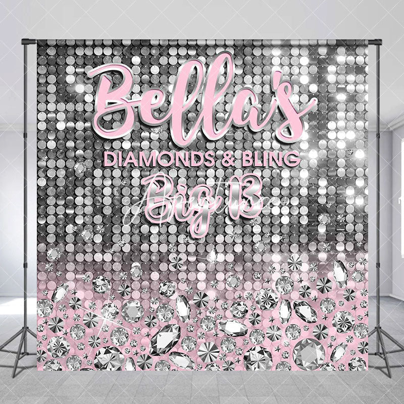 Aperturee - Custom Sequin Glitter Diamond 13th Birthday Backdrop