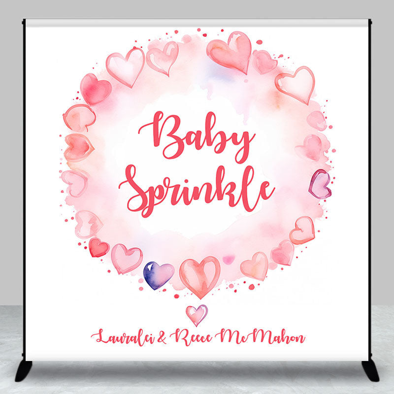 Aperturee - Custom Sprinkle Pink Hearts Baby Shower Backdrop