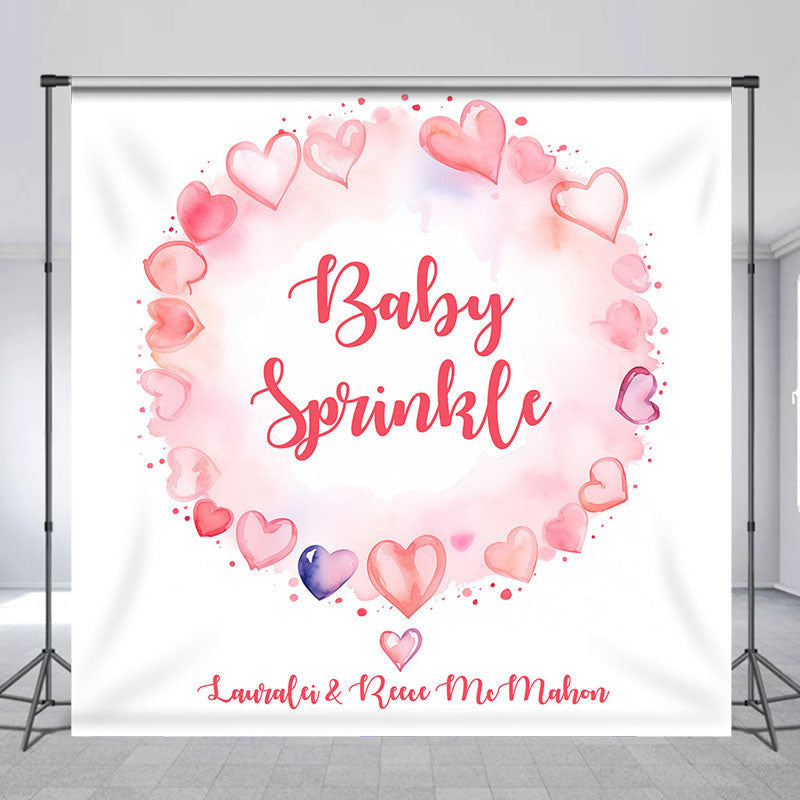 Aperturee - Custom Sprinkle Pink Hearts Baby Shower Backdrop