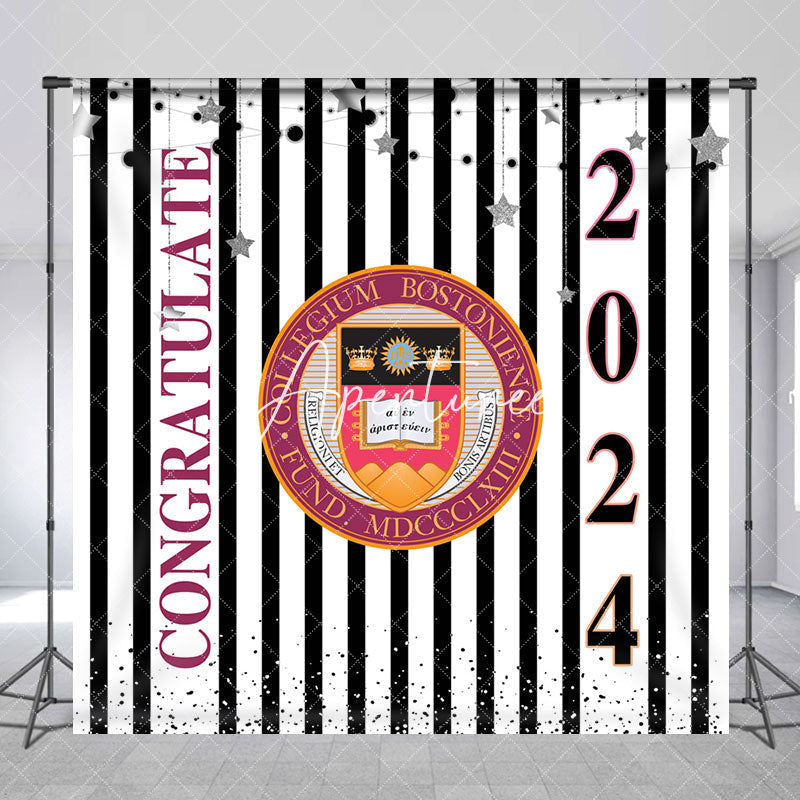 Aperturee - Custom Stripe Stars School Emblem Graduation Backdrop