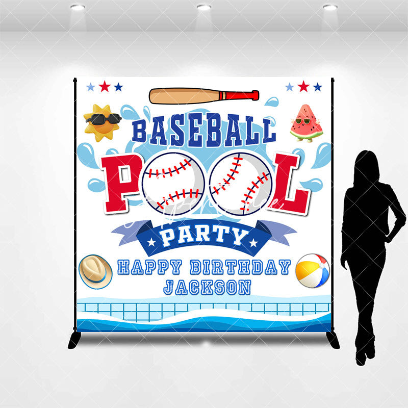 Aperturee - Custom Summer Baseball Pool Birthday Party Backdrop