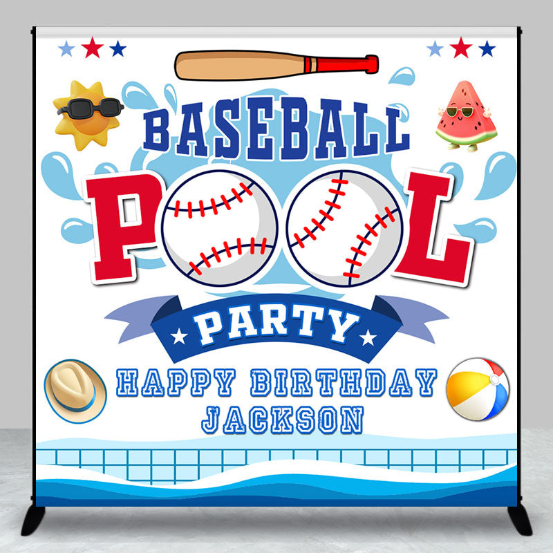 Aperturee - Custom Summer Baseball Pool Birthday Party Backdrop