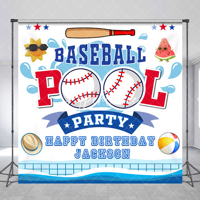 Aperturee - Custom Summer Baseball Pool Birthday Party Backdrop