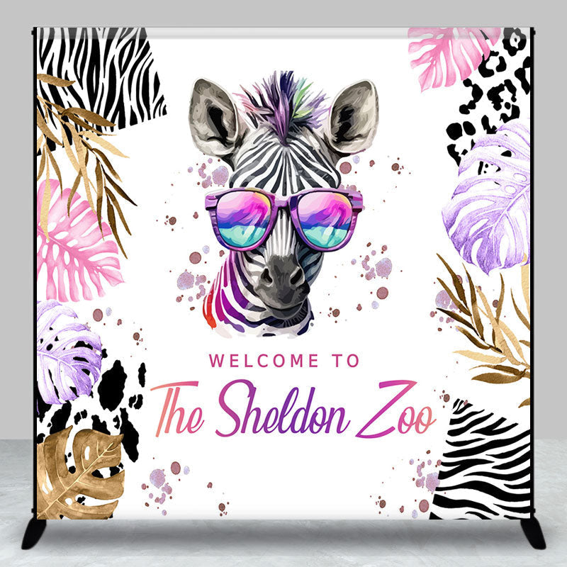 Aperturee - Custom Welcome To The Zoo Zebra Birthday Backdrop