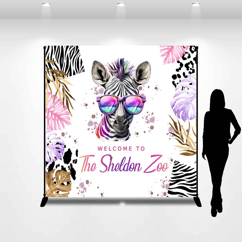 Aperturee - Custom Welcome To The Zoo Zebra Birthday Backdrop