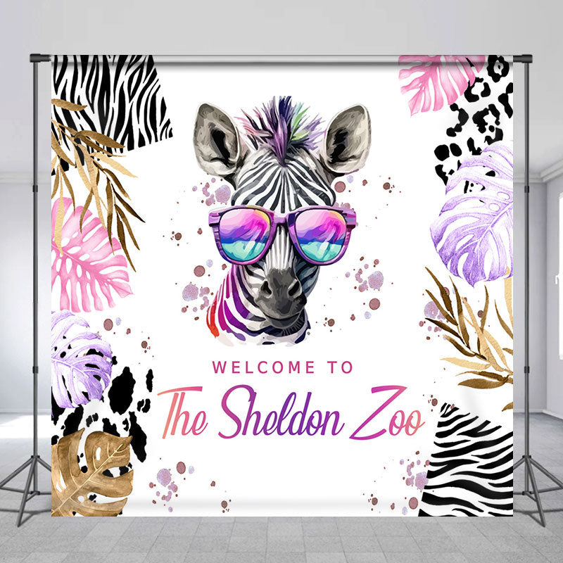 Aperturee - Custom Welcome To The Zoo Zebra Birthday Backdrop