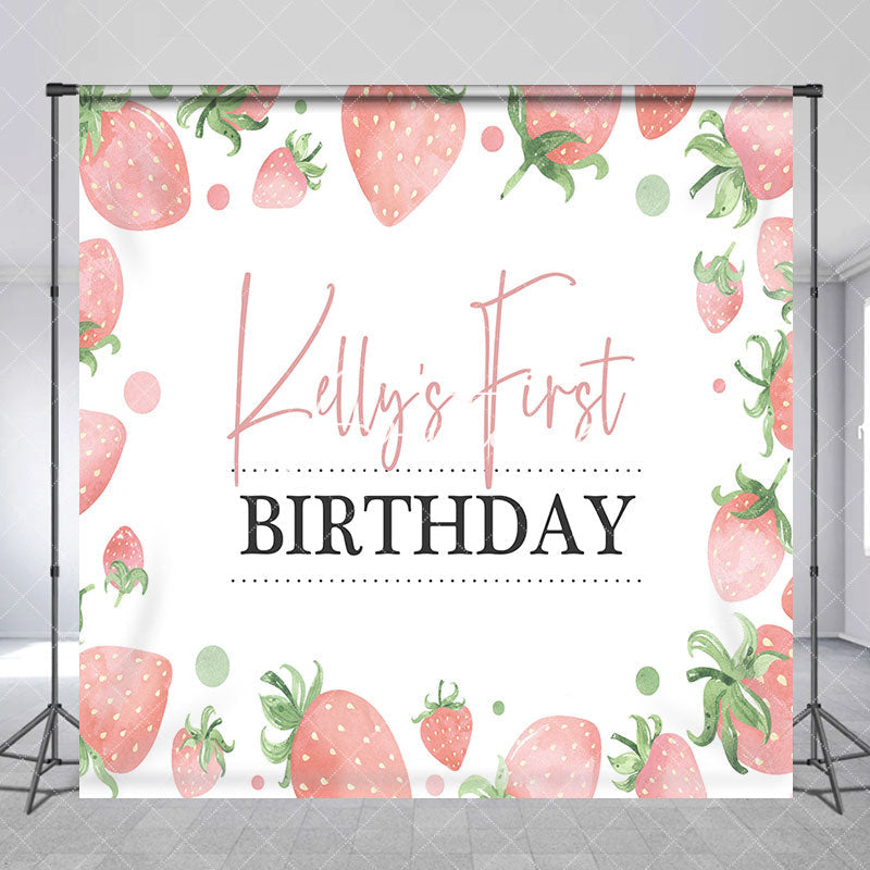 Aperturee - Custom White Pink Strawberry 1st Birthday Backdrop