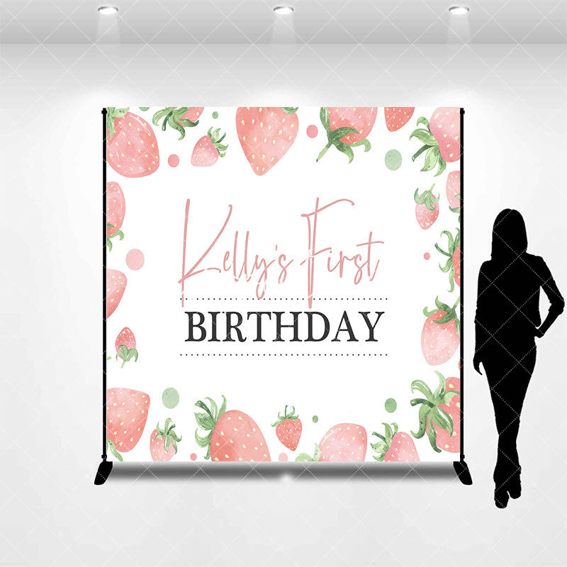 Aperturee - Custom White Pink Strawberry 1st Birthday Backdrop