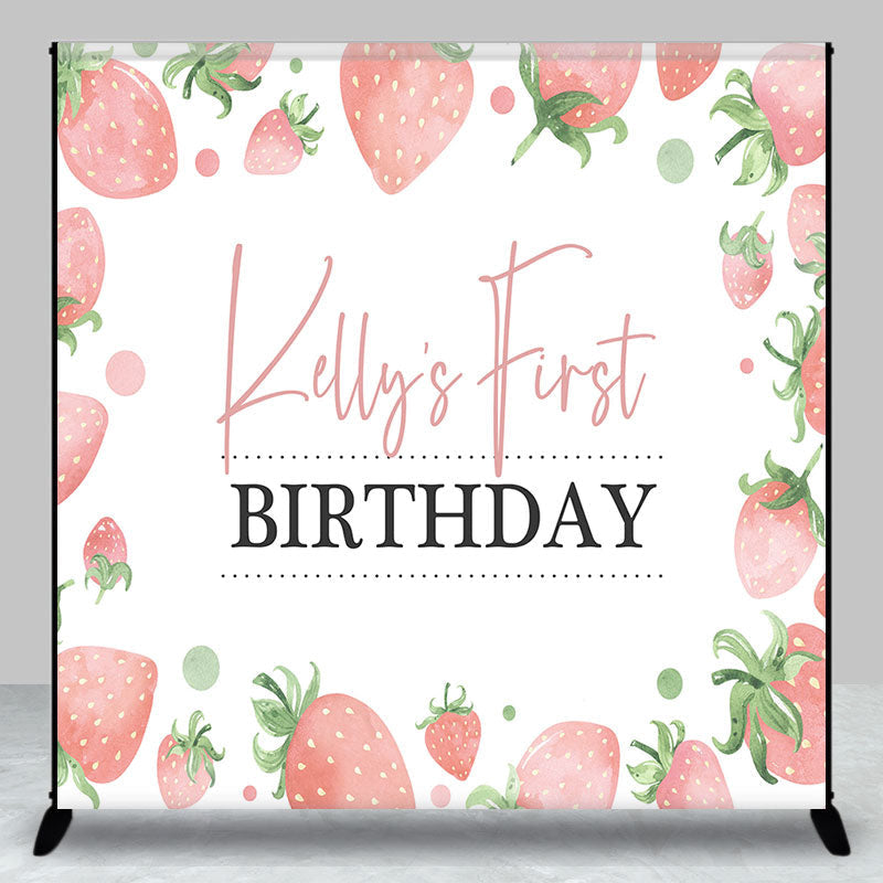 Aperturee - Custom White Pink Strawberry 1st Birthday Backdrop