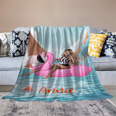 Aperturee - Customized Face Bikini Flamingo Ring Summer Blanket