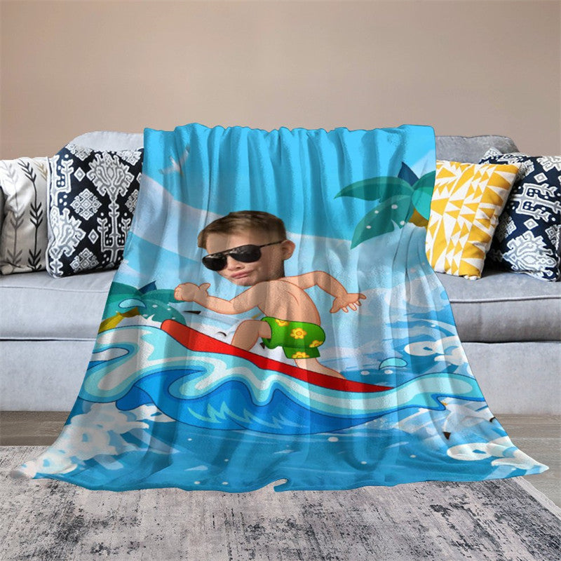 Aperturee - Customized Green Shorts Surfing Boy Waves Blanket