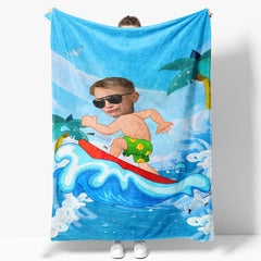 Aperturee - Customized Green Shorts Surfing Boy Waves Blanket