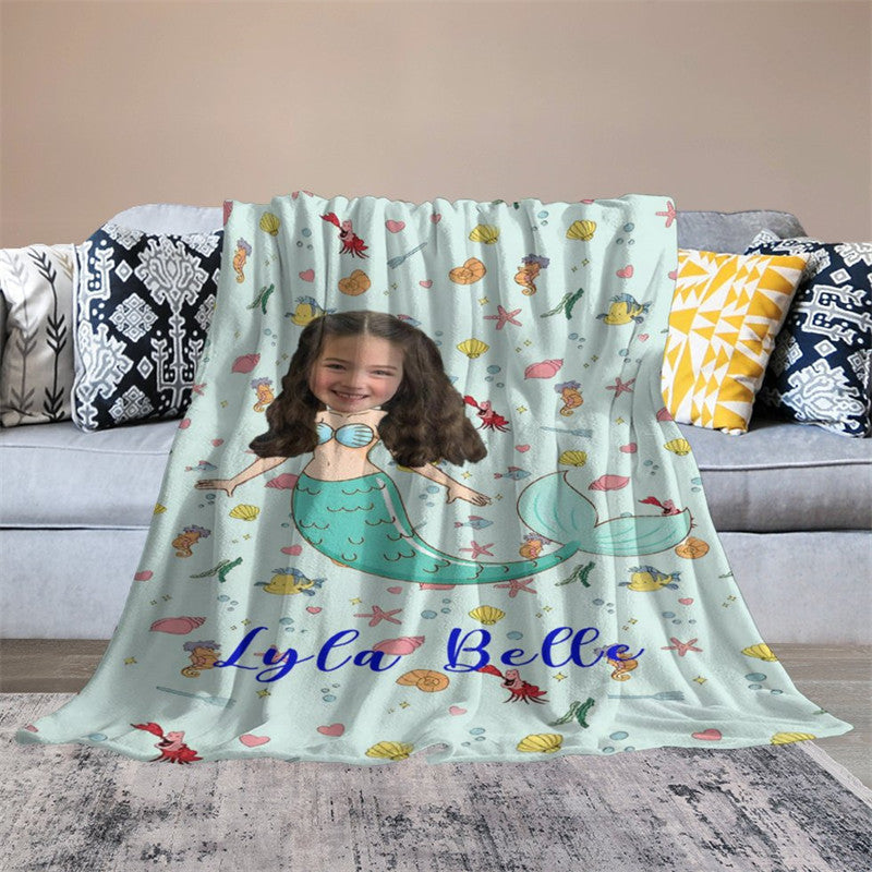 Aperturee - Customized Mermaid Marine Organism Blanket For Girl