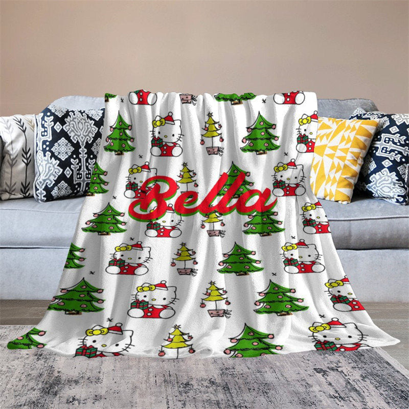 Aperturee - Customized Name Christmas Tree Cats Repeat Blanket