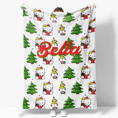 Aperturee - Customized Name Christmas Tree Cats Repeat Blanket