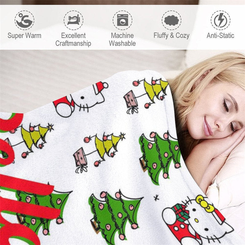 Aperturee - Customized Name Christmas Tree Cats Repeat Blanket