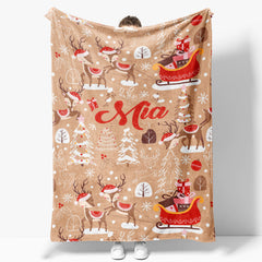 Aperturee - Customized Name Elks Sleigh Tree Christmas Blanket