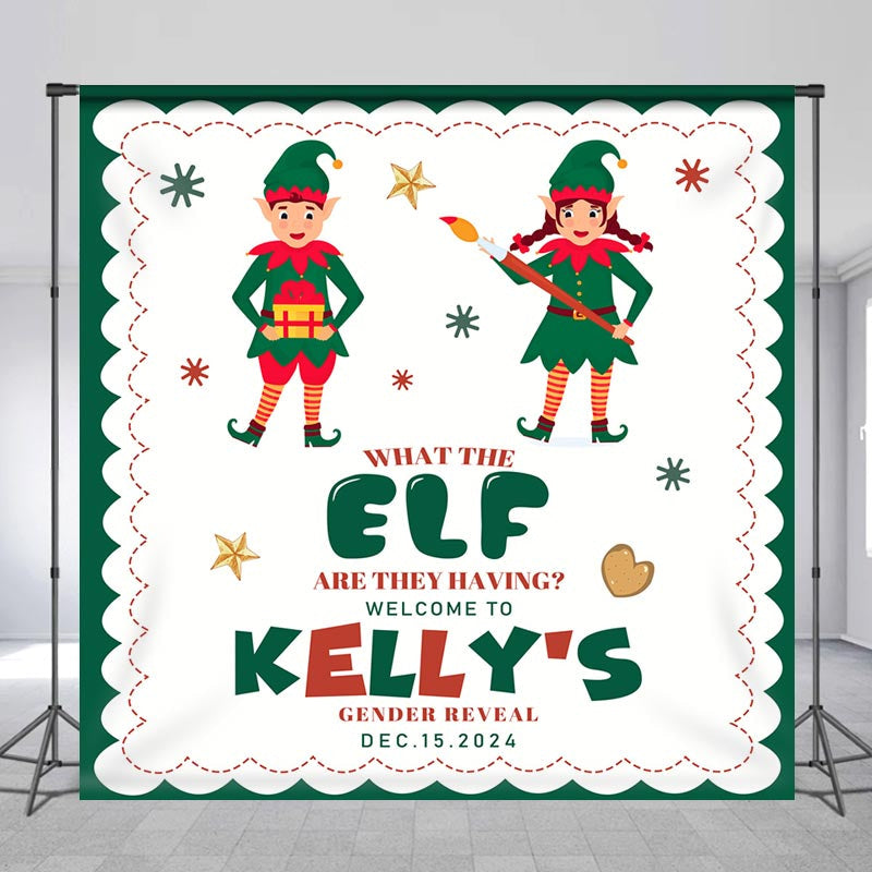 Aperturee - Customized Name Green Elf Gender Reveal Backdrop