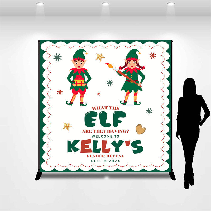 Aperturee - Customized Name Green Elf Gender Reveal Backdrop