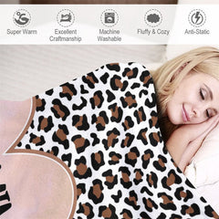 Aperturee - Customized Name Heart Brown Leopard Pattern Blanket