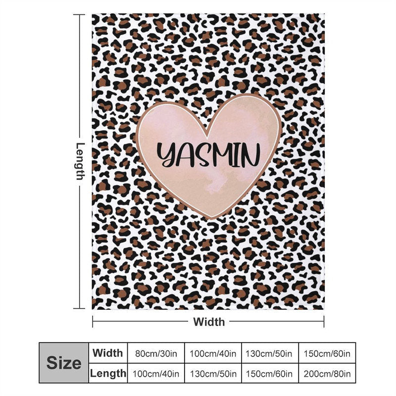 Aperturee - Customized Name Heart Brown Leopard Pattern Blanket