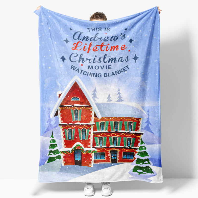 Aperturee - Customized Name Red Castle Snowy Christmas Blanket