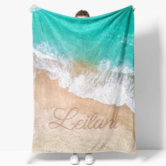 Aperturee - Customized Name Sandbeach Sea Wave Snuggly Blanket