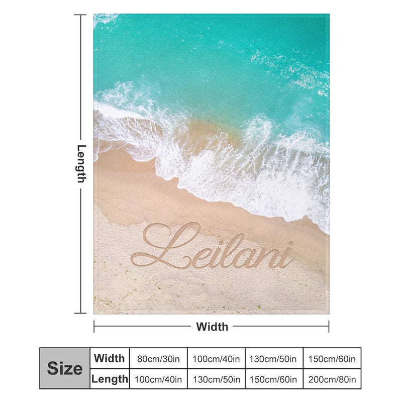 Aperturee - Customized Name Sandbeach Sea Wave Snuggly Blanket