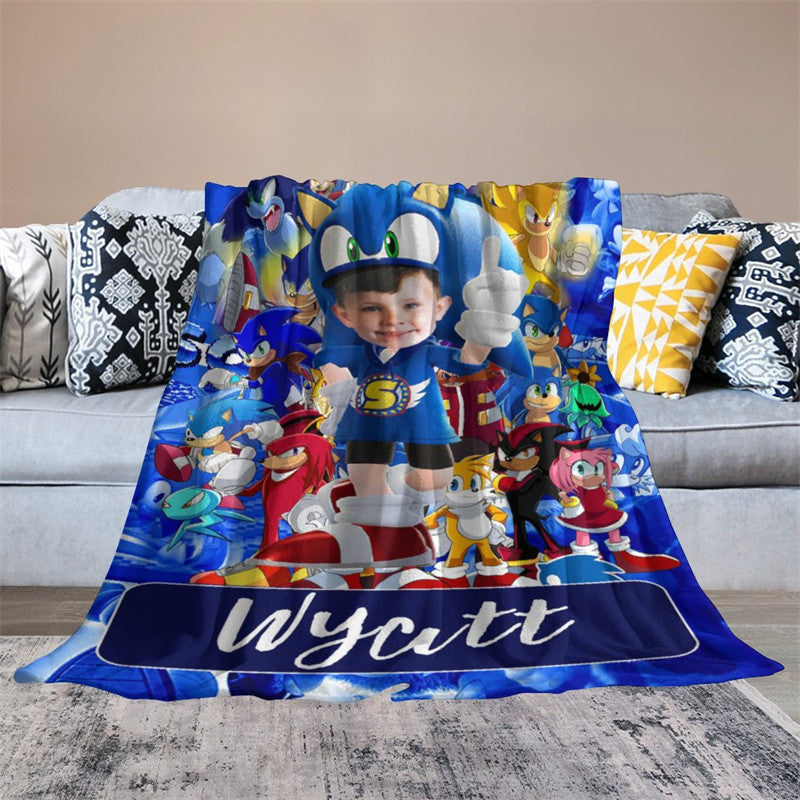 Aperturee - Customized Photo Blue Face Cartoon Roles Blanket