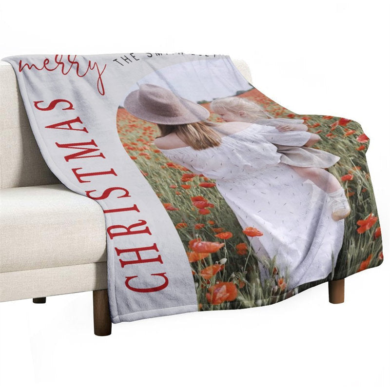 Aperturee - Customized Photo Gray Family 2024 Christmas Blanket