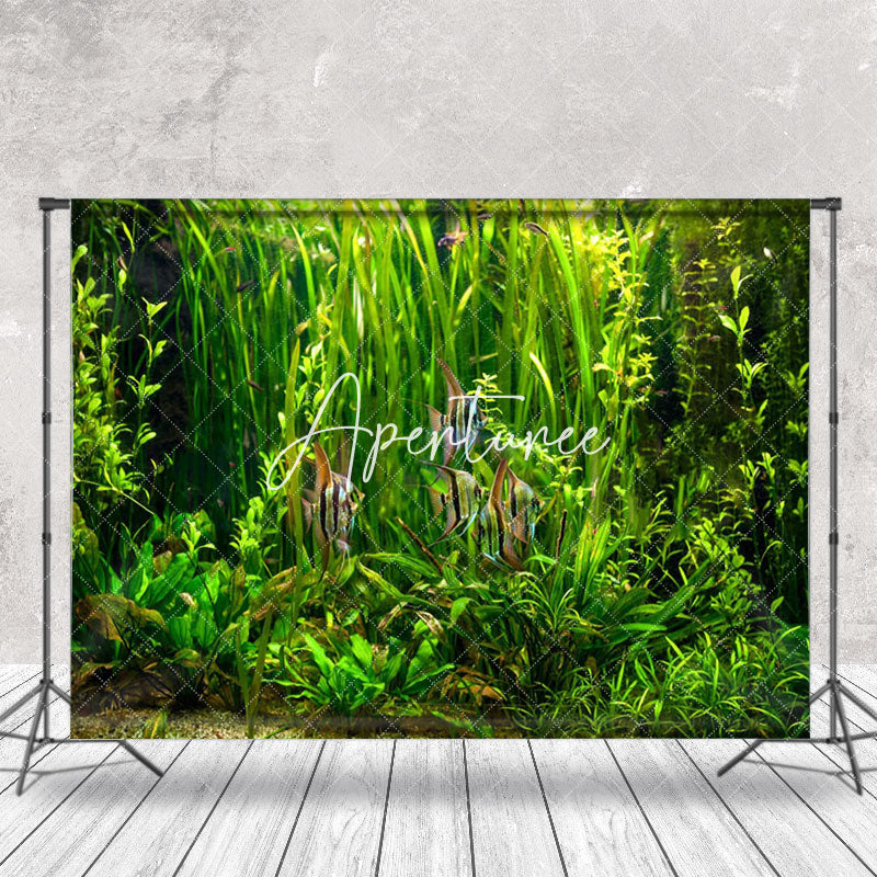 Aperturee - Cute Angelfish Green Seaweeds Summer Photo Backdrop